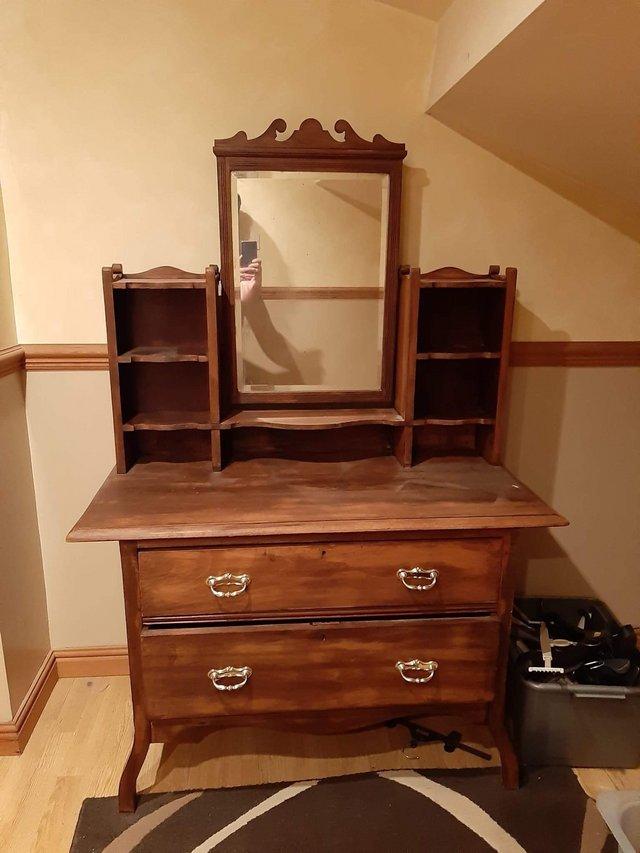 Preview of the first image of Antique dresser and mirror top.