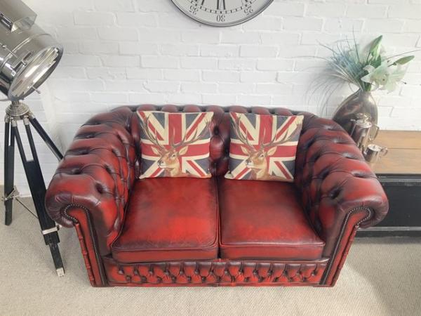 Image 2 of Classic 2 seater oxblood Chesterfield sofa. Can deliver.,