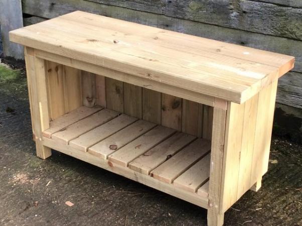 Image 3 of Garden Bench, with storage room, pots, log store. Heavy duty