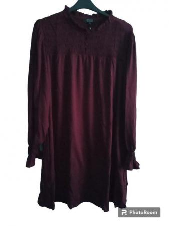 Image 1 of Shirred Yoke Dress28 Burgundy