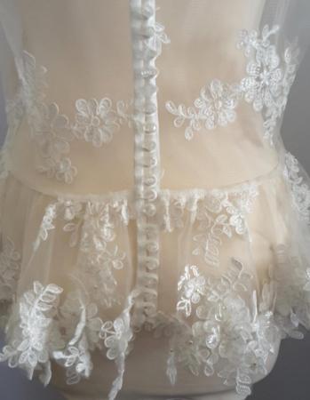 Image 5 of Bridal Lace cover up with cap sleeves and button back