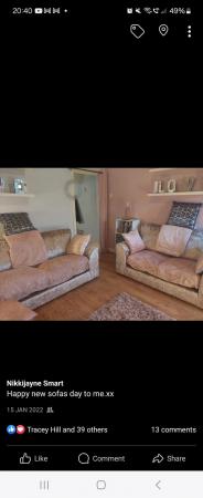 Image 2 of 3 + 2 crushed velvet mink sofas