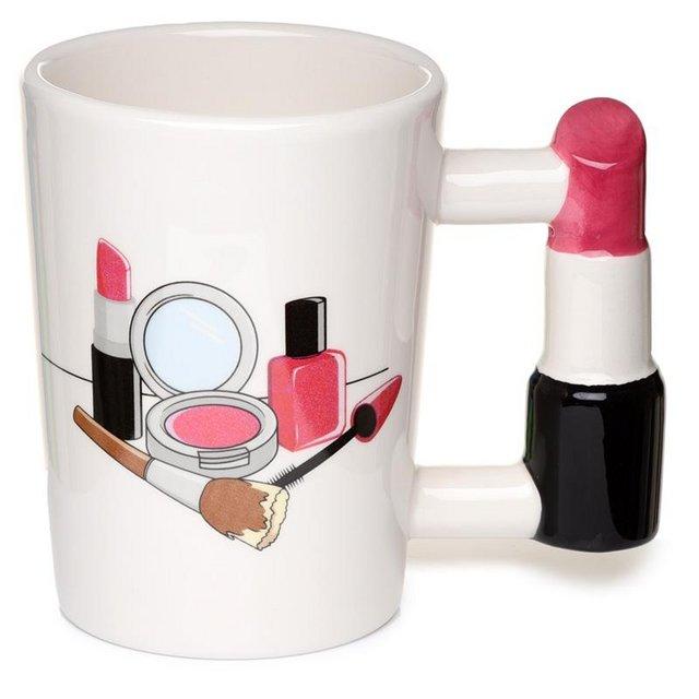 Preview of the first image of Fun Lipstick Shaped Handle Ceramic Mug. Free uk Postage.