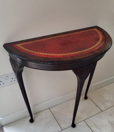 Image 3 of Half moon red leather inset top table