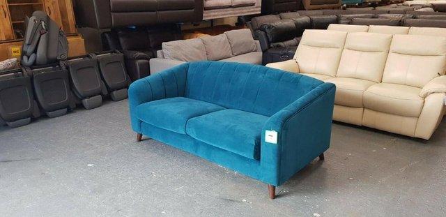 Image 4 of Development ex display blue chenille fabric sprung back sofa