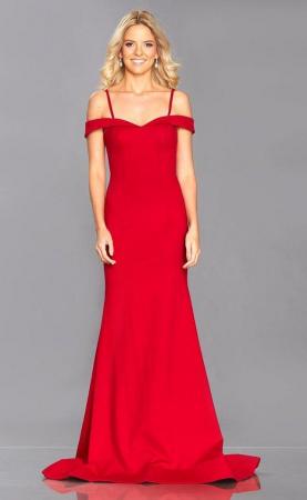 Image 3 of Tiffany's Red Bardot neckline, sleek fit, prom/ evening £95