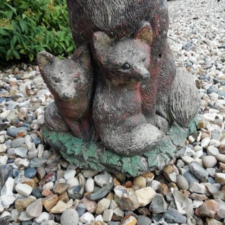 Image 3 of Fox statue for garden with cubs made from stone.