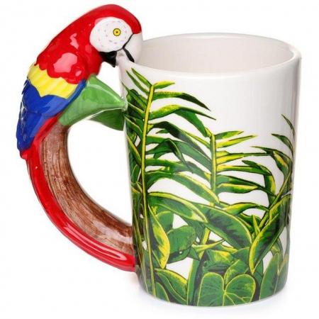 Image 3 of Novelty Ceramic Jungle Mug with Parrot Shaped Handle.