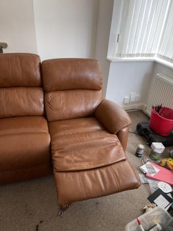 Image 2 of Tan leather reclining sofa