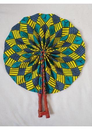 Image 1 of Unique handmade green fan / accessory with african fabrics