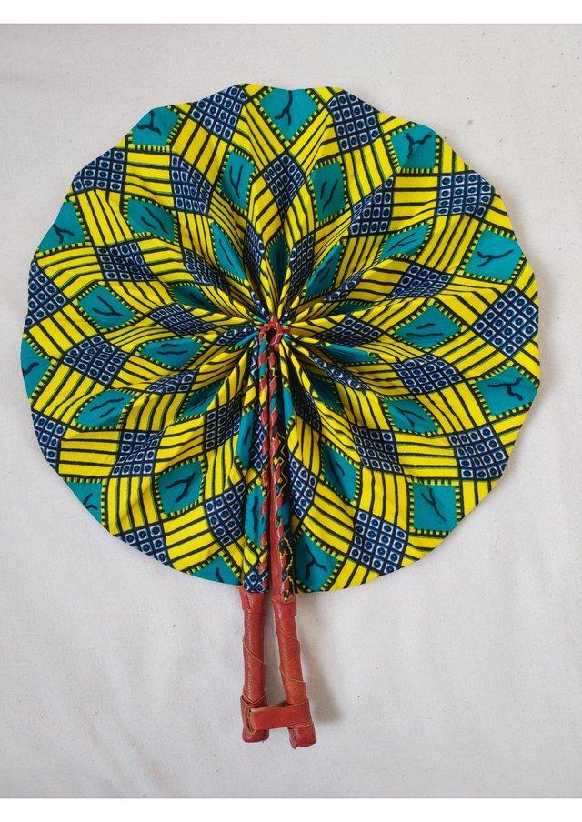Preview of the first image of Unique handmade green fan / accessory with african fabrics.