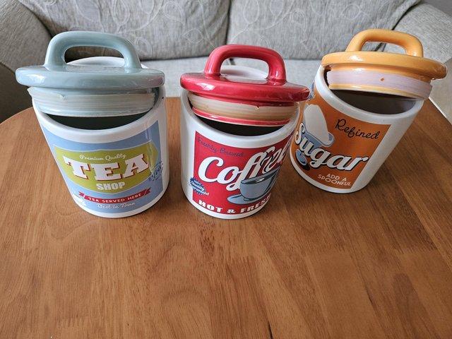 Preview of the first image of RETRO  TEA COFFEE & SUGAR STORAGE JARS.