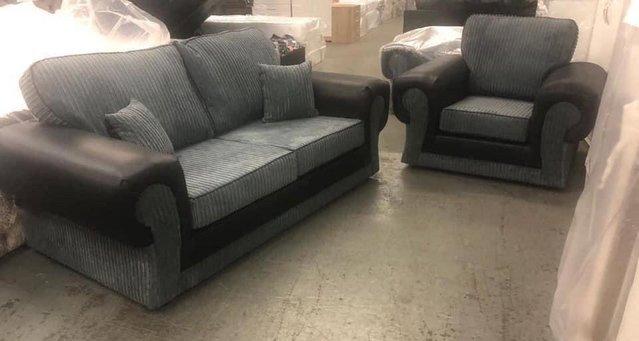 Image 1 of Tango 3 seater sofa and armchair in black/grey jumbo cord