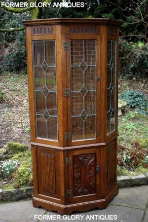 Image 54 of OLD CHARM LIGHT OAK CANTED CHINA DISPLAY CABINET STAND UNIT