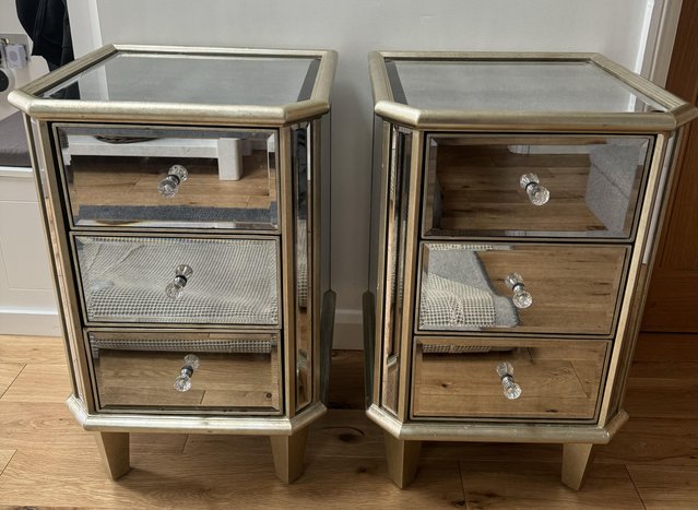 Preview of the first image of Mirrored 3 Drawers beside cabinets x set of two.
