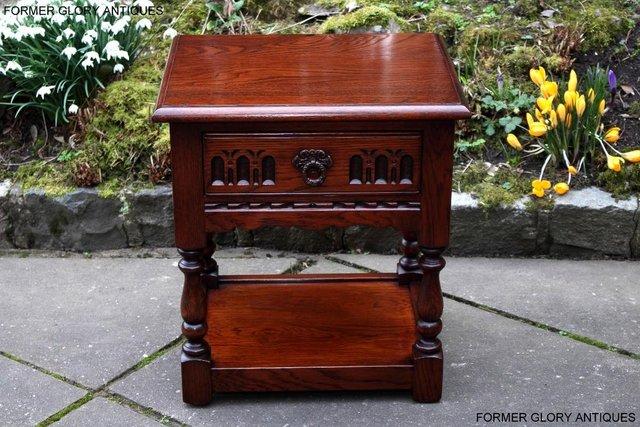Image 9 of AN OLD CHARM TUDOR BROWN CARVED OAK BEDSIDE PHONE LAMP TABLE