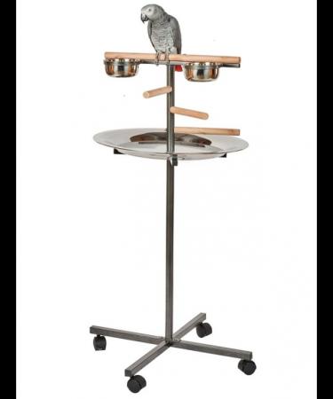 Image 3 of Parrot Supplies T Bar Parrot Playstand With Steps, Feeders