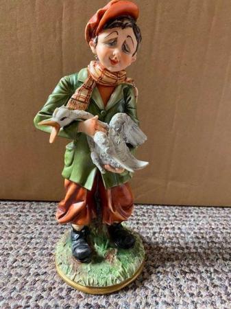 Image 1 of Vintage CapoDiMonte Man with Goose signed by Artist