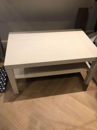 Image 2 of White coffee table with shelf used