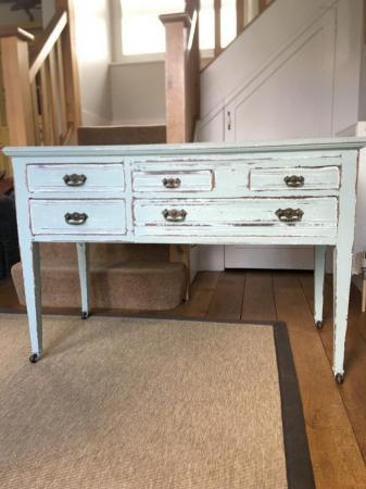 Image 3 of Console table with drawers - vintage, painted and distressed