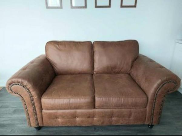 Image 2 of Dunelm Faux leather 2 seater settee in very good condition