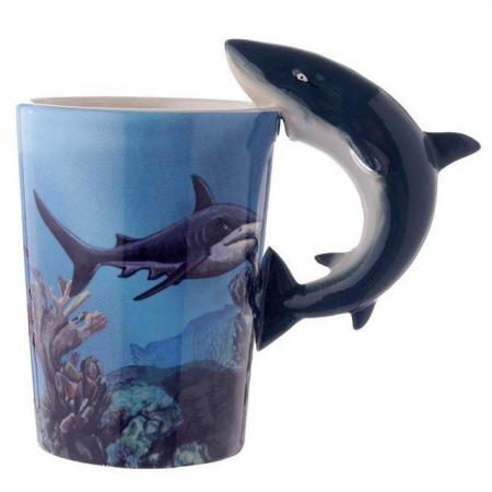 Image 1 of Novelty Sealife Design Shark Shaped Handle Ceramic Mug.