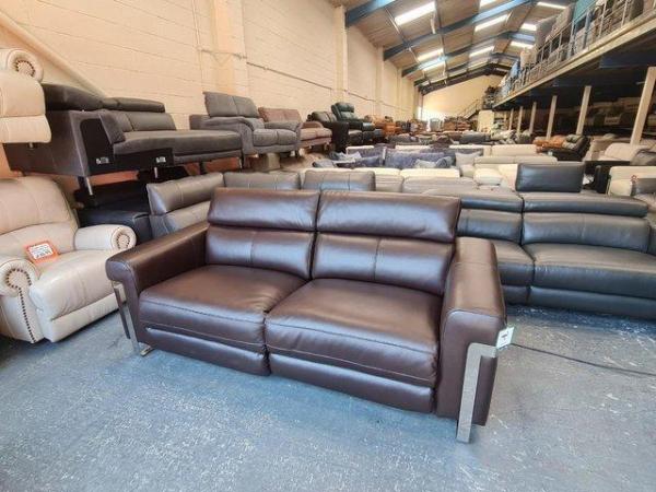 Image 11 of Moreno brown leather electric recliner 3 seater sofa