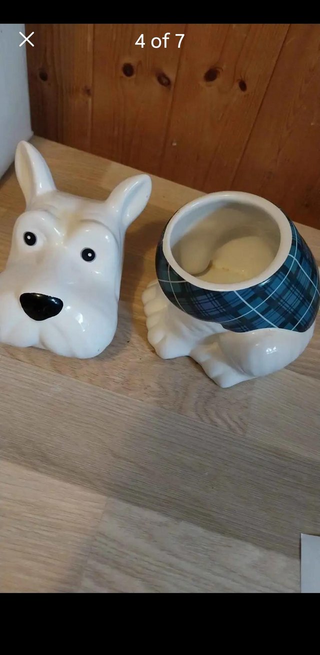 Preview of the first image of Ceramic White Terrier Dog Cookie Biscuit Barrel.