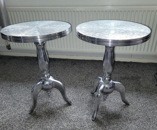 Image 1 of Pair of silver metal side tables