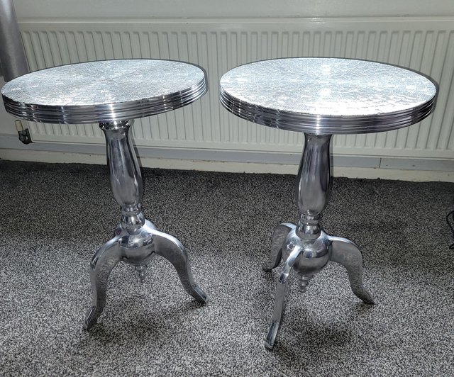 Preview of the first image of Pair of silver metal side tables.