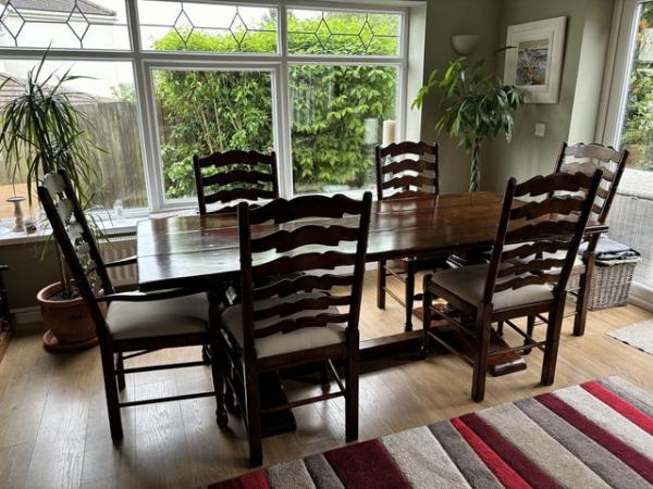 Image 1 of Solid Wood Table & 6 chairs