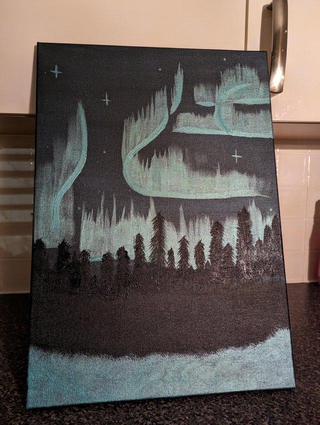 Preview of the first image of Northern lights hand painted canvas.