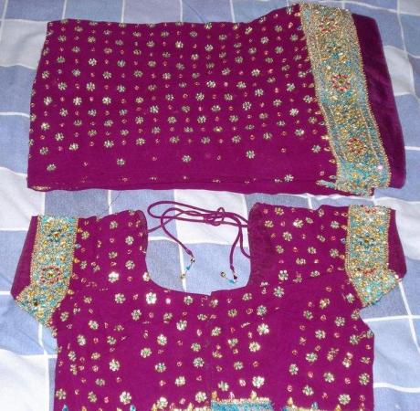Image 3 of Indian wedding purple embroidered saree