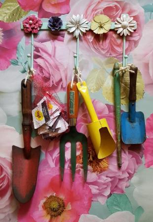 Image 1 of 6 hand garden tool on a wall hang flower wire rack garden