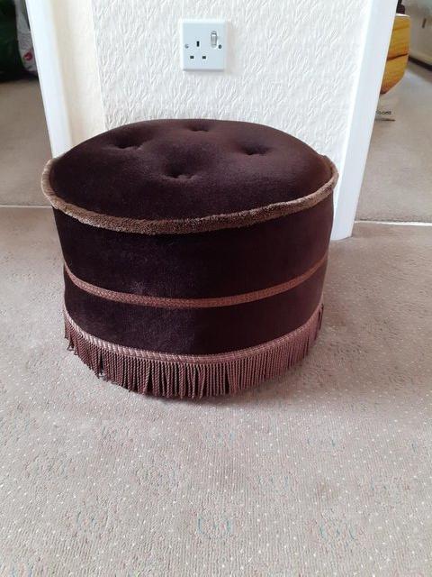 Preview of the first image of A Brown velour covered pouffe..