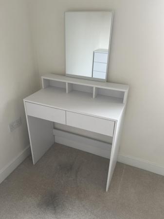 Image 1 of White wooden dressing table with mirror.
