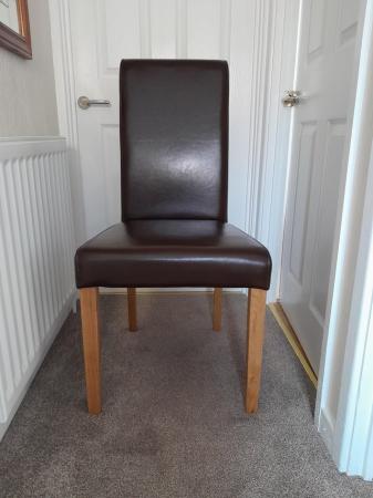 Image 2 of Oakfurnitureland brown leather dining room chairs as new