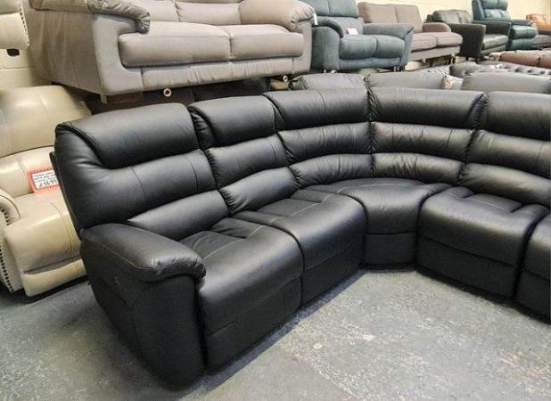 Image 6 of La-z-boy Staten black leather electric recliner corner sofa