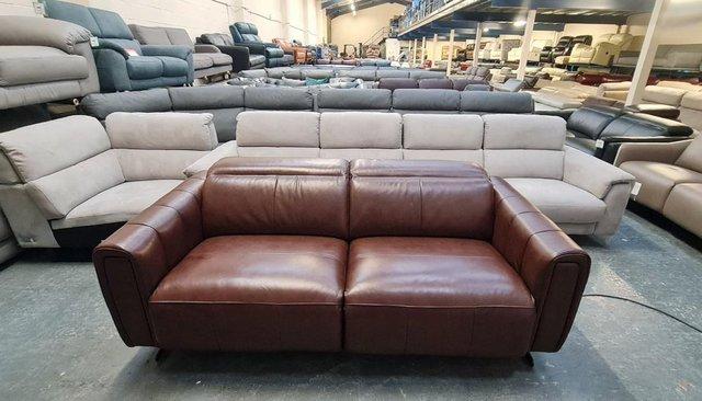 Image 7 of Vita brown leather electric recliner 3 seater sofa