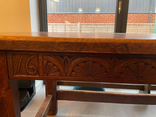 Preview of the first image of Large antique carved refectory dining table.