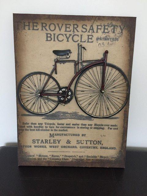 Preview of the first image of METAL PICTUREOF VINTAGE CYCLE IN BROWN/BEIGE COLOURS.