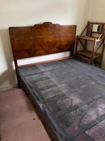 Image 1 of 1920s/30s wooden bed frame with spring base