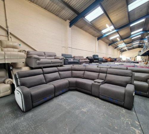 Image 1 of Paisley grey fabric electric recliner large corner sofa