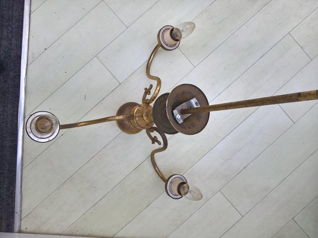Preview of the first image of Vintage Chandelier brass plated with 3 arms and 3 matching w.