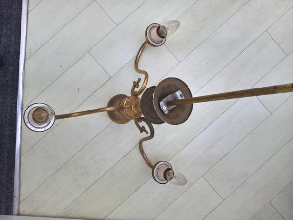 Image 1 of Vintage Chandelier brass plated with 3 arms and 3 matching w