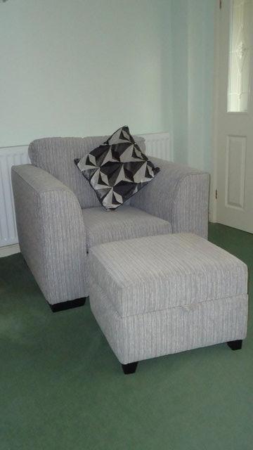 Preview of the first image of For Sale - Grey Stripe Armchair and Storage Footstool.