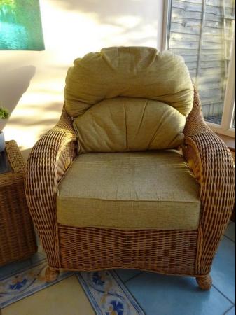 Image 1 of LARGE HIGH BACKED WICKER CHAIR WITH QUALITY CUSHIONS