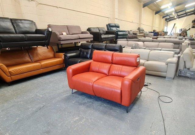 Image 8 of La-z-boy Washington orange leather recliner 2 seater sofa
