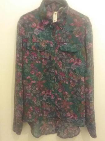 Image 1 of Mimi Chica Floral Sheer Blouse/ Shirt - size S