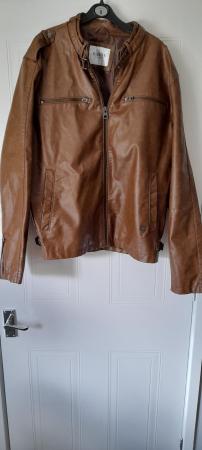 Image 3 of Mens Guess brown faux leather jacket size XXL